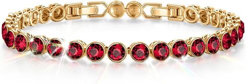 Birthstone Tennis Bracelet for Women – 14K Gold Plated Adjustable 6-7.5 Inch with Genuine Swarovski® Crystals, Hypoallergenic Handmade Jewelry Gift for Birthday, Wedding, Anniversary and Christmas in Saudi Arabia