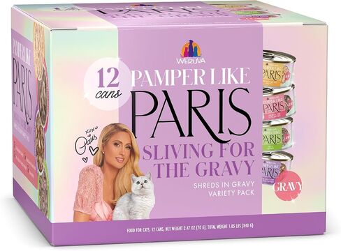Weruva Paris Hilton Pamper Like Paris Natural Grain Free Wet Cat Food, Tuna, Beef, and Salmon in Gravy, 2.47oz Can (Pack of 12) in Saudi Arabia