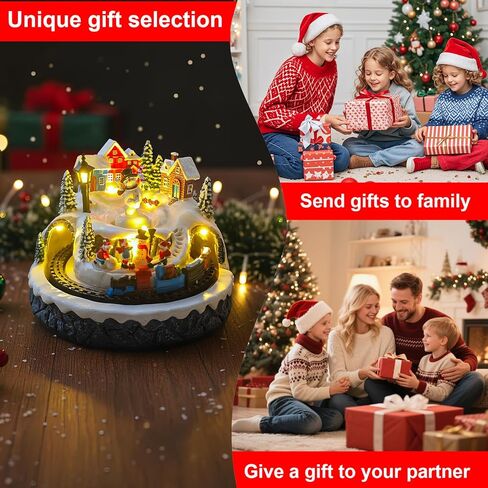 Christmas Village Decoration with Spinning Train & Snowman, Musical Collectible Buildings, 8 Songs, LED Lights, Timer Function, and Dual Power Options (USB or Battery) - Perfect Holiday Decor & Gift in Saudi Arabia