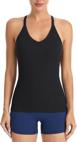 ATTRACO Ribbed Workout Tank Tops for Women with Built-in Bra V Neck Rackback Going Out Camisole in Saudi Arabia