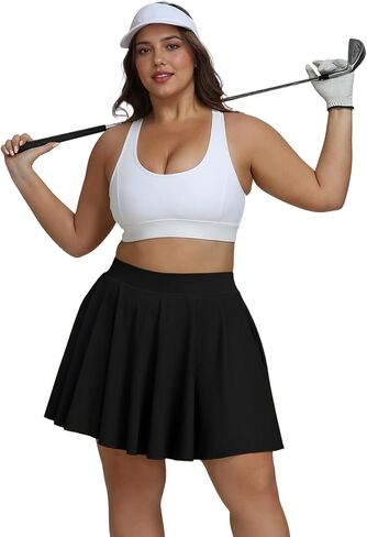 Women's Plus Size Tennis Skirt High Waisted Knee Length Skorts 4 Pockets Golf Skirts with Shorts in Saudi Arabia