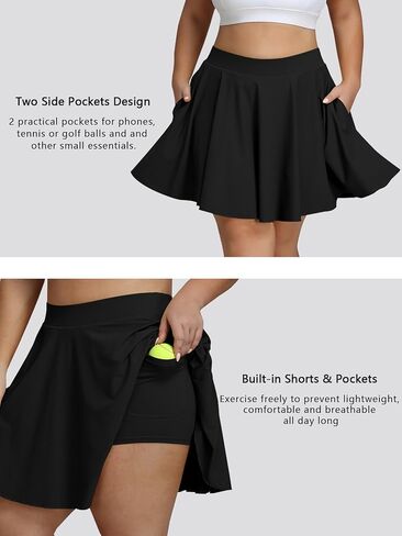 Women's Plus Size Tennis Skirt High Waisted Knee Length Skorts 4 Pockets Golf Skirts with Shorts in Saudi Arabia