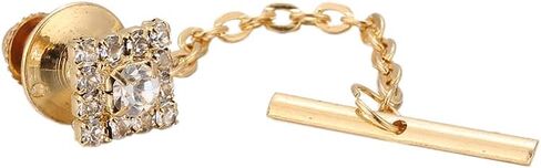 Rockyu Lapel Pin Men's suit accessories gold rhinestone brooch crystal square shape chain pin wedding groom gift decoration in Kuwait