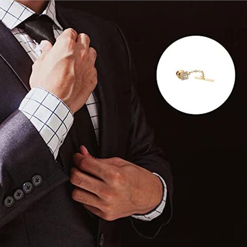 Rockyu Lapel Pin Men's suit accessories gold rhinestone brooch crystal square shape chain pin wedding groom gift decoration in Kuwait