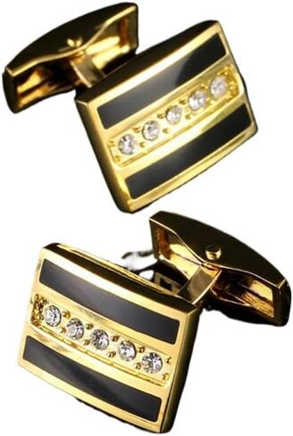 أزرار أكمام Rockyu للرجال ذهبية وسوداء، أزرار أكمام مربعة فاخرة مزينة بالكريستال، مناسبة للعمل، والزفاف، والقمصان الرسمية in Kuwait