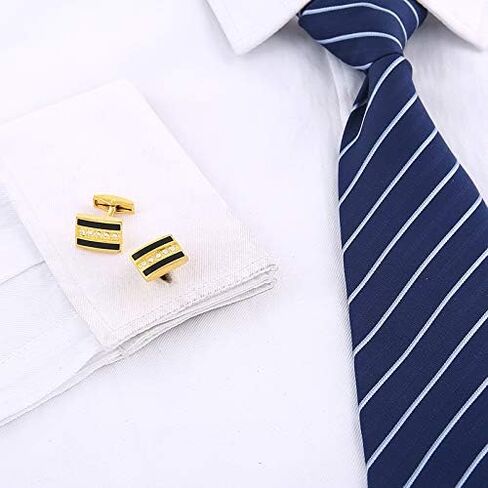 أزرار أكمام Rockyu للرجال ذهبية وسوداء، أزرار أكمام مربعة فاخرة مزينة بالكريستال، مناسبة للعمل، والزفاف، والقمصان الرسمية in Kuwait