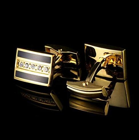 أزرار أكمام Rockyu للرجال ذهبية وسوداء، أزرار أكمام مربعة فاخرة مزينة بالكريستال، مناسبة للعمل، والزفاف، والقمصان الرسمية in Kuwait