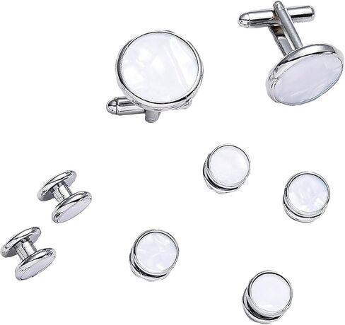 Rockyu Cufflinks for Men Brand Round Cufflinks Light Surface Round Link Set Business Stainless Steel Gentleman Antique European Style Accessories in Kuwait