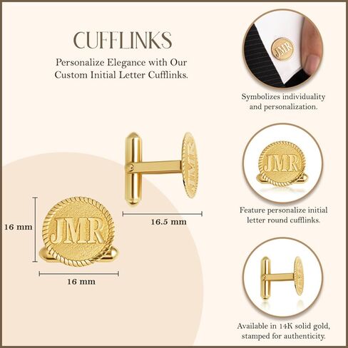 Certified 14k Yellow Gold Personalized Engraved Initial Cufflinks Custom 3 Letters in Saudi Arabia