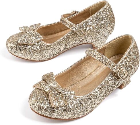 Glitter Mary Jane Shoes for Girls, Sparkly Gold Dress Flats with Strap, Party Wedding Princess Shoes for Kids in Saudi Arabia