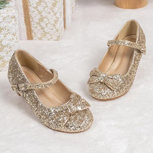 Glitter Mary Jane Shoes for Girls, Sparkly Gold Dress Flats with Strap, Party Wedding Princess Shoes for Kids in Saudi Arabia