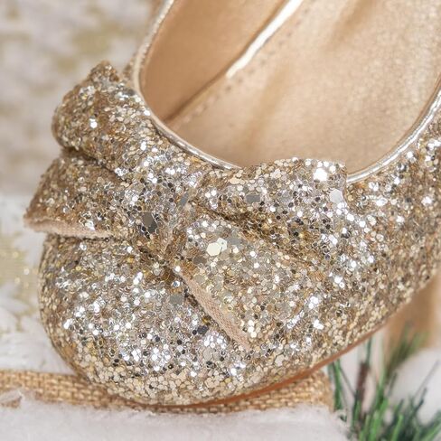Glitter Mary Jane Shoes for Girls, Sparkly Gold Dress Flats with Strap, Party Wedding Princess Shoes for Kids in Saudi Arabia