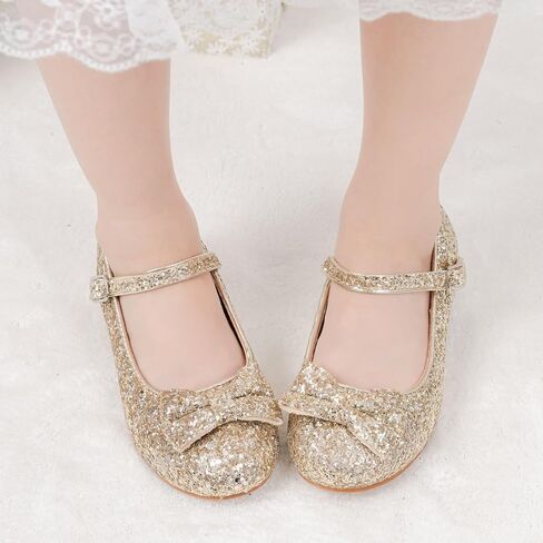 Glitter Mary Jane Shoes for Girls, Sparkly Gold Dress Flats with Strap, Party Wedding Princess Shoes for Kids in Saudi Arabia