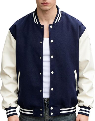 Men's Varsity Jacket Bomber Letterman Jacket Leather Sleeve Vintage Style Lightweight Outerwear in Saudi Arabia