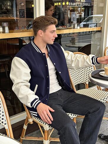 Men's Varsity Jacket Bomber Letterman Jacket Leather Sleeve Vintage Style Lightweight Outerwear in Saudi Arabia
