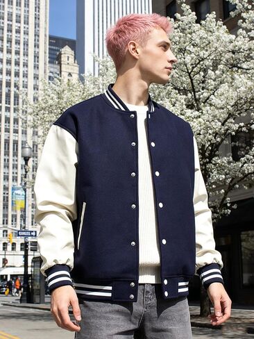 Men's Varsity Jacket Bomber Letterman Jacket Leather Sleeve Vintage Style Lightweight Outerwear in Saudi Arabia