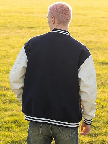 Men's Varsity Jacket Bomber Letterman Jacket Leather Sleeve Vintage Style Lightweight Outerwear in Saudi Arabia