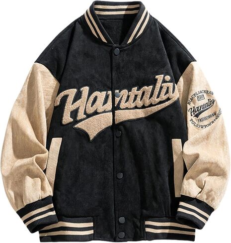 Vamtac Mens Varsity Jacket Faux Suede Jacket Vintage Bomber Coats Baseball Letterman Outfits Loose Fit Long Sleeve Tops in Saudi Arabia