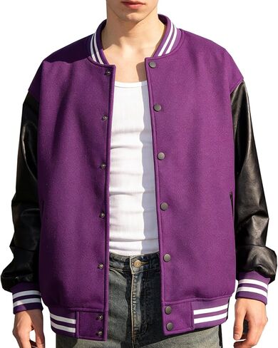 Men's Varsity Jacket Bomber Letterman Jacket Leather Sleeve Vintage Style Lightweight Outerwear in Saudi Arabia