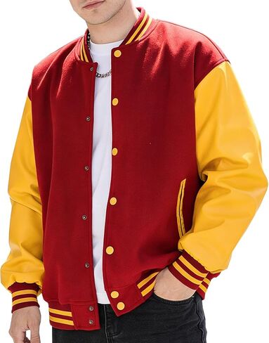 Men's Varsity Jacket Bomber Letterman Jacket Leather Sleeve Vintage Style Lightweight Outerwear in Saudi Arabia