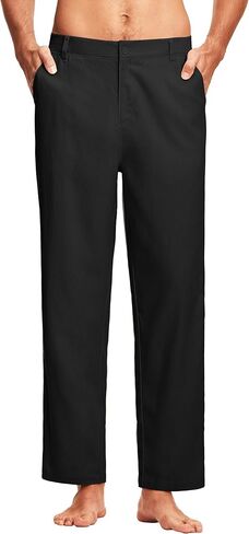 30" Men's Linen Pants Dressy Casual Work Golf Cotton Linen Trousers for Men Flat Front with Pockets Belt Loop in Saudi Arabia