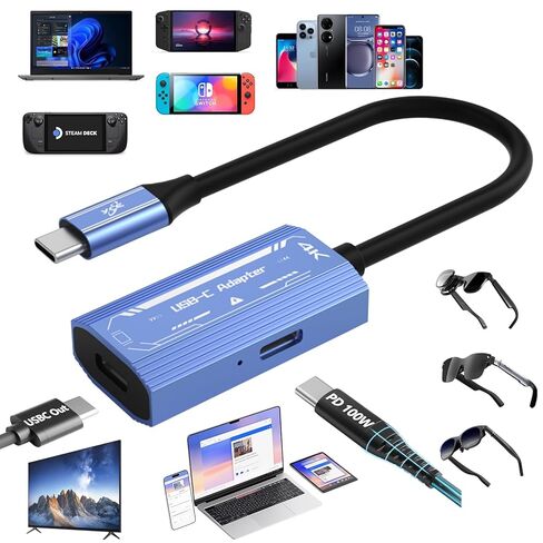 hdmi to USB c Cable Adapter with PD100W,4K60Hz USB-C Thunderbolt 3 Adapter for New MacBook Pro,Mac,Surface,Xreal Air,Rokid,VITURE,RayNeo AR/VR Smart Glasses Adapter in Saudi Arabia