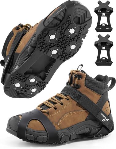 Sportneer Crampons: مرابط ثلج للأحذية والأحذية طويلة الرقبة مع 28 نتوءًا - أحذية مطاطية سهلة الارتداء للمشي والتجريف على الجليد والثلج - خفيفة الوزن للنساء والرجال in Saudi Arabia
