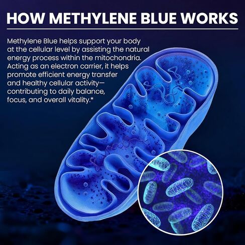 Methylene Blue Capsules 30mg, USP Pharma Grade Methylene Blue Supplement with Vitamin C & Organic Cacao, High Absorption Support - 60 Capsules in Saudi Arabia