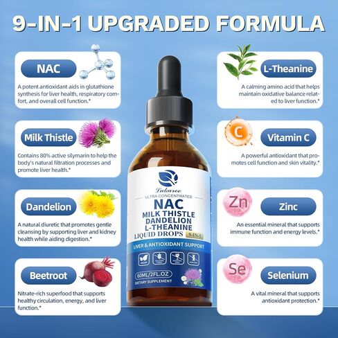 Lukaree NAC Supplement 600mg w/Milk Thistle - Liposomal NAC N-Acetyl-L-Cysteine Liquid Drops w/Selenium for Liver & Lung Health,Antioxidants, Brain Wellness & Immune Support* -Ultra-Concentrated -2oz in Saudi Arabia