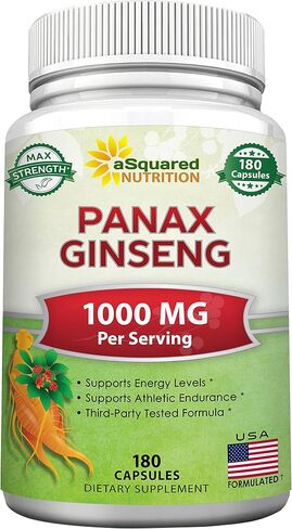 aSquared Nutrition Red Korean Panax Ginseng (1000mg Max Strength) 180 Capsules Root Extract Complex, Asian Powder Supplement, High Dosage Ginsenosides in Seeds, Tablet Pills for Women & Men-Sex Health in Saudi Arabia