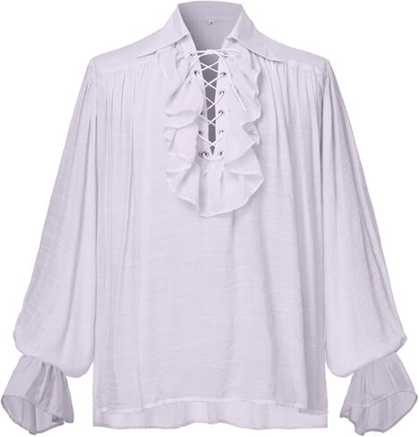 GRACEART Men Pirate Shirt Women Vampire Renaissance Shirts Victorian Ruffled Medieval Costume Cotton Linen Shirt in Kuwait