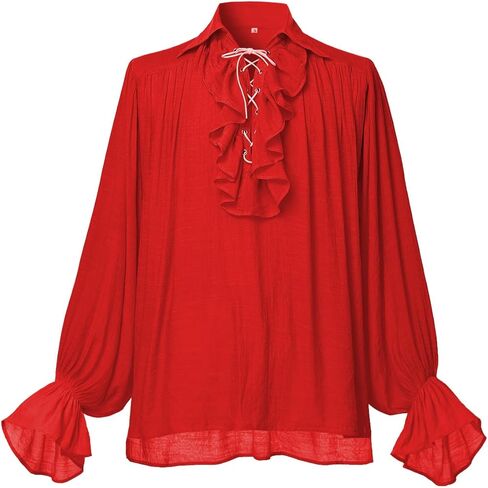 GRACEART Men Pirate Shirt Women Vampire Renaissance Shirts Victorian Ruffled Medieval Costume Cotton Linen Shirt in Saudi Arabia