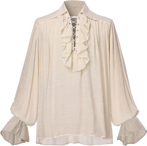 GRACEART Men Pirate Shirt Women Vampire Renaissance Shirts Victorian Ruffled Medieval Costume Cotton Linen Shirt in Saudi Arabia