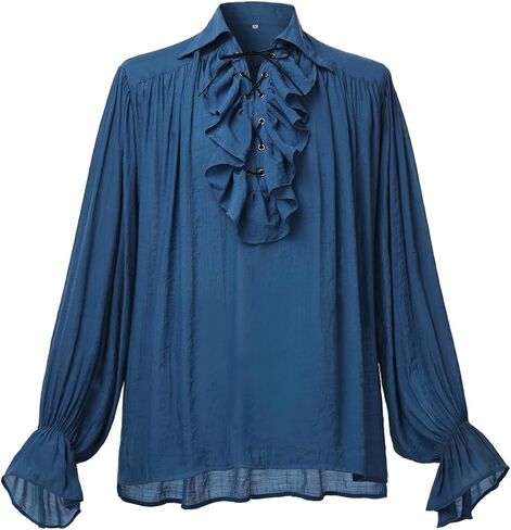 GRACEART Men Pirate Shirt Women Vampire Renaissance Shirts Victorian Ruffled Medieval Costume Cotton Linen Shirt in Saudi Arabia