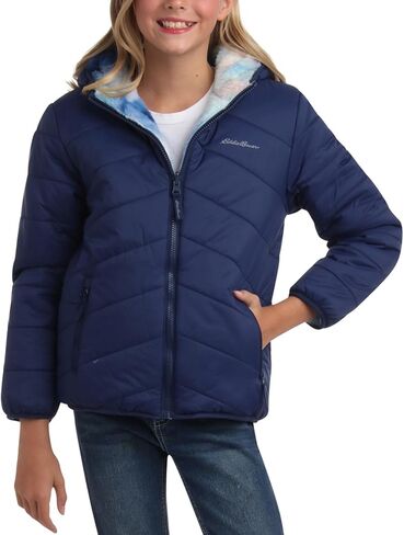 سترة Eddie Bauer للفتيات ذات الوجهين - معطف منتفخ خفيف الوزن مقاوم للماء من Deer Harbour مع بطانة من الشيرلينغ الصناعي (5-20) in Kuwait
