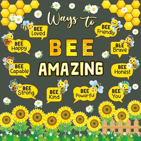 Bee Bulletin Board Decorations Set,Bee Hive Theme Cutouts Bee Theme Classroom Decorations Border Set Sunflower Cutouts for Classroom Wall Bulletin Board Library Decorations Kids Room Decorations in Saudi Arabia