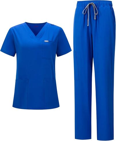 Women's Scrub Set, V-Neck Top & Straight Leg Pants w/ 6 Pockets, Medical Scrubs Top & Pants in Saudi Arabia