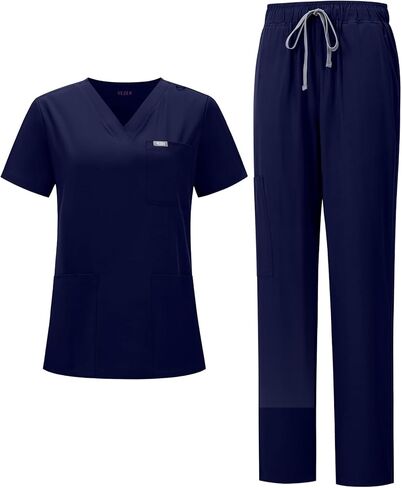 Women's Scrub Set, V-Neck Top & Straight Leg Pants w/ 6 Pockets, Medical Scrubs Top & Pants in Saudi Arabia