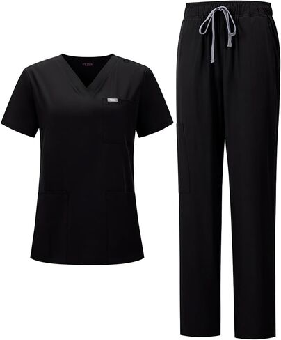 Women's Scrub Set, V-Neck Top & Straight Leg Pants w/ 6 Pockets, Medical Scrubs Top & Pants in Saudi Arabia