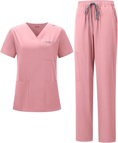 Women's Scrub Set, V-Neck Top & Straight Leg Pants w/ 6 Pockets, Medical Scrubs Top & Pants in Saudi Arabia