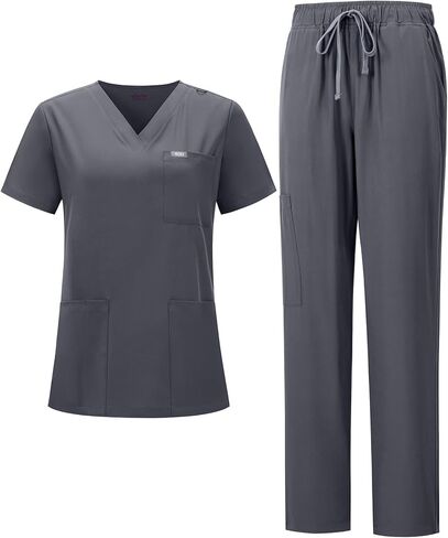 Women's Scrub Set, V-Neck Top & Straight Leg Pants w/ 6 Pockets, Medical Scrubs Top & Pants in Saudi Arabia