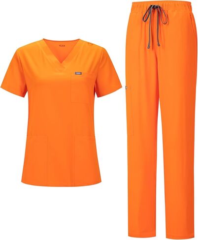 Women's Scrub Set, V-Neck Top & Straight Leg Pants w/ 6 Pockets, Medical Scrubs Top & Pants in Saudi Arabia