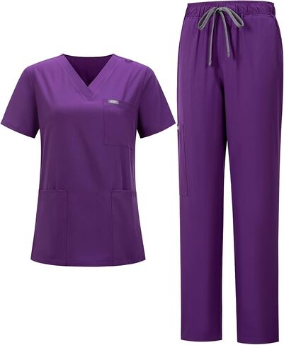 Women's Scrub Set, V-Neck Top & Straight Leg Pants w/ 6 Pockets, Medical Scrubs Top & Pants in Saudi Arabia