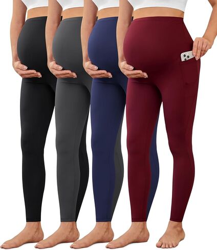 VALANDY Creamlush 4 قطع من السراويل الضيقة للحوامل مع جيوب فوق البطن، سراويل اليوغا الناعمة للحوامل in Kuwait