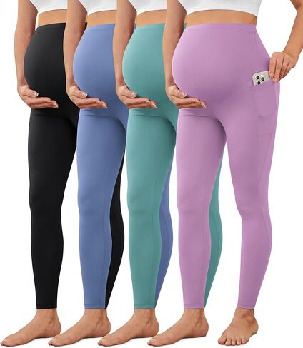VALANDY Creamlush 2/4 Pack Maternity Leggings with Pockets, Over Belly Buttery Soft Pants for Yoga, Lounge, Daily Wear in Saudi Arabia