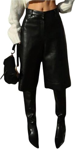 WDIRARA Women's Goth Punk Faux Leather Wide Leg Shorts Loose Knee Length Shorts in Saudi Arabia