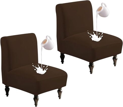 Accent Chair Covers Without Arms Waterproof, Armless Slipper Chair Slipcover, Armless Chair Slip Covers for Accent Chairs (Pink,Set of 2) in Saudi Arabia