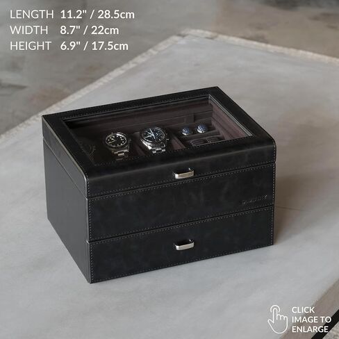 TAWBURY Bayswater 6 Watch Jewelry Box (Black/Charcoal) with a Set of 6 Small Pillows to Fit 6.6-7.1" Wrists in Saudi Arabia