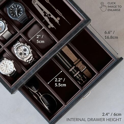 TAWBURY Bayswater 6 Watch Jewelry Box (Black/Charcoal) with a Set of 6 Small Pillows to Fit 6.6-7.1" Wrists in Saudi Arabia