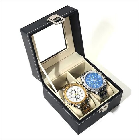 Watch Box, 2 Slot Watch Case with Large Glass Lid, Removable Watch Pillows, Watch Box Organizer, Gift for Loved Ones Black in Saudi Arabia